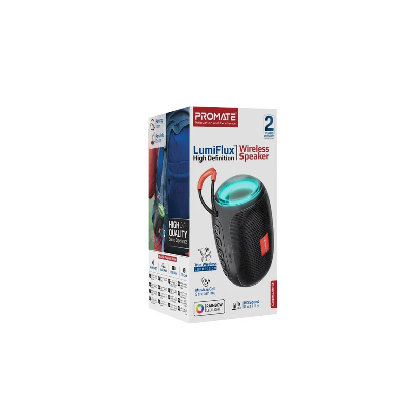 Promate Capsule-3 | Wireless Bluetooth Speaker with LED Lights | LumiFlux™ High-Definition | 5W Output | Bluetooth v5.3 | 10m Wireless Range | 6-Hour Playtime | Compact Design - Image 5