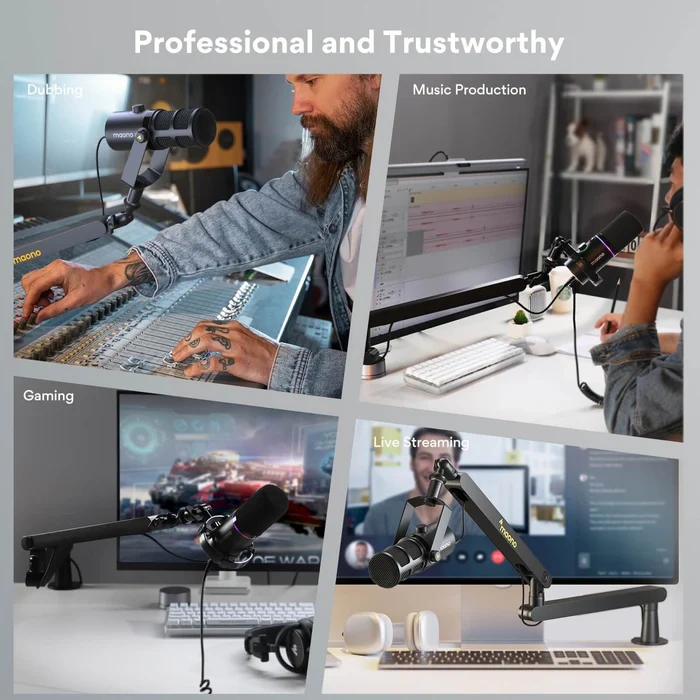 MAONO BA92 Aluminum Microphone Arm | Aluminium Alloy Construction | 360° Rotation & 95° Vertical Adjustment | Integrated Hidden Cable Management | Desk Clamp Mount | Standard 3/8" & 5/8" Thread Support - Image 5