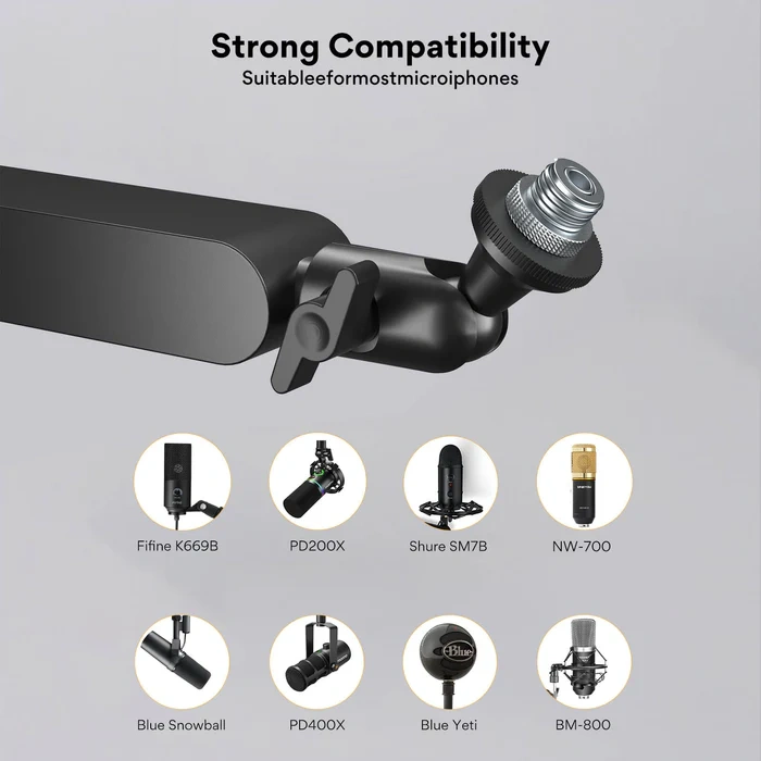 MAONO BA92 Aluminum Microphone Arm | Aluminium Alloy Construction | 360° Rotation & 95° Vertical Adjustment | Integrated Hidden Cable Management | Desk Clamp Mount | Standard 3/8" & 5/8" Thread Support - Image 4