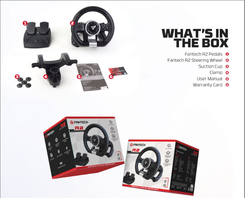 Fantech R2 Racing Steering Wheel | Dual-Motor Vibration | 180° Rotation | 18 Buttons + D-Pad | 2 Pedals (Brake & Throttle) | Compatible with PC, PS3, PS4, Xbox One & Nintendo Switch - Image 6