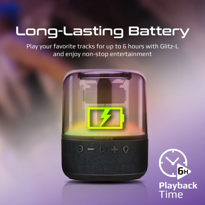 Promate Glitz-L 360 | HD Bluetooth Speaker | LumiSound® 360° Surround Sound | 10W Total Output | 1800 maAh Battery Capacity | 6-Hour Playtime | Bluetooth 5.0 | 10m Wireless Range - Image 2