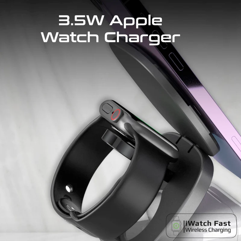 Promate RUBIX-65W-EU | 5-in-1 GaNFast 65W Charging Station | MagSafe & 15W Wireless Pad | AirPods & Apple Watch Fast Charging | QC 3.0 USB-A Port | 45W USB-C PD Port | Foldable Design - Image 4