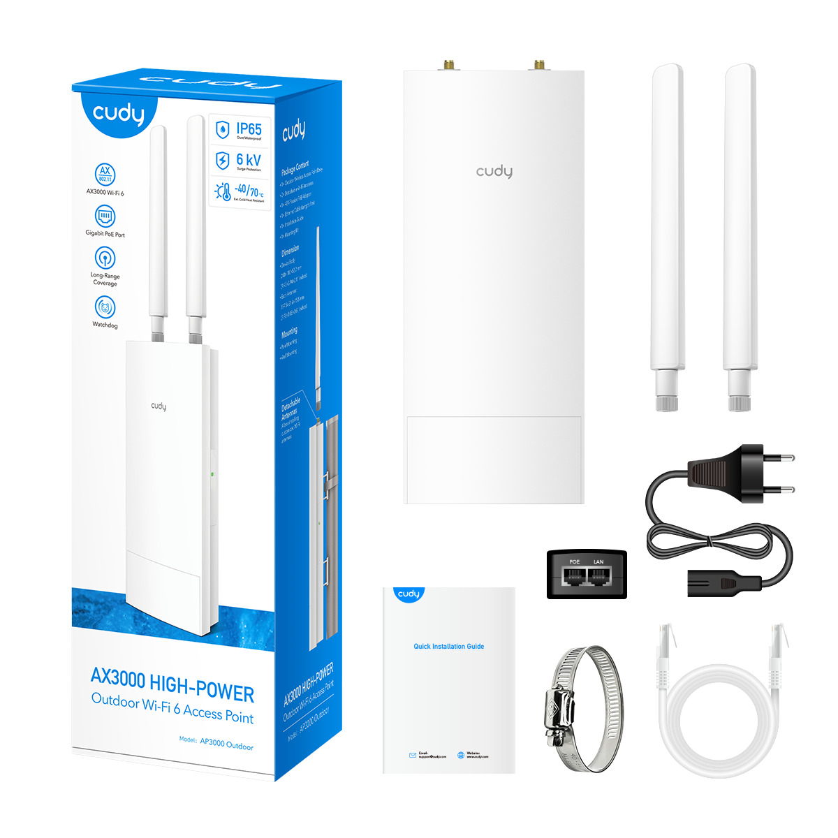 Cudy AP3000 AX3000 Outdoor WiFi 6 Access Point | 2402 Mbps 5GHz & 574 Mbps 2.4GHz | MT7981BA Chipset | 256MB RAM & 128MB ROM |External High Power FEM | Gigabit RJ45 Port | Passive PoE Support - Image 6