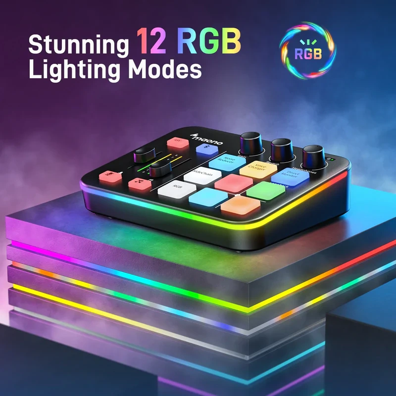 MAONOCASTER G1 NEO Audio Mixer & Interface | Built-in 48V Phantom Power | Bluetooth & 3.5mm AUX Inputs | Reverb, Voice Changer & Noise Reduction | 4 Programmable Sound Pads | Direct Monitoring & Loopback | Two-Level Noise Cancelling - Image 3