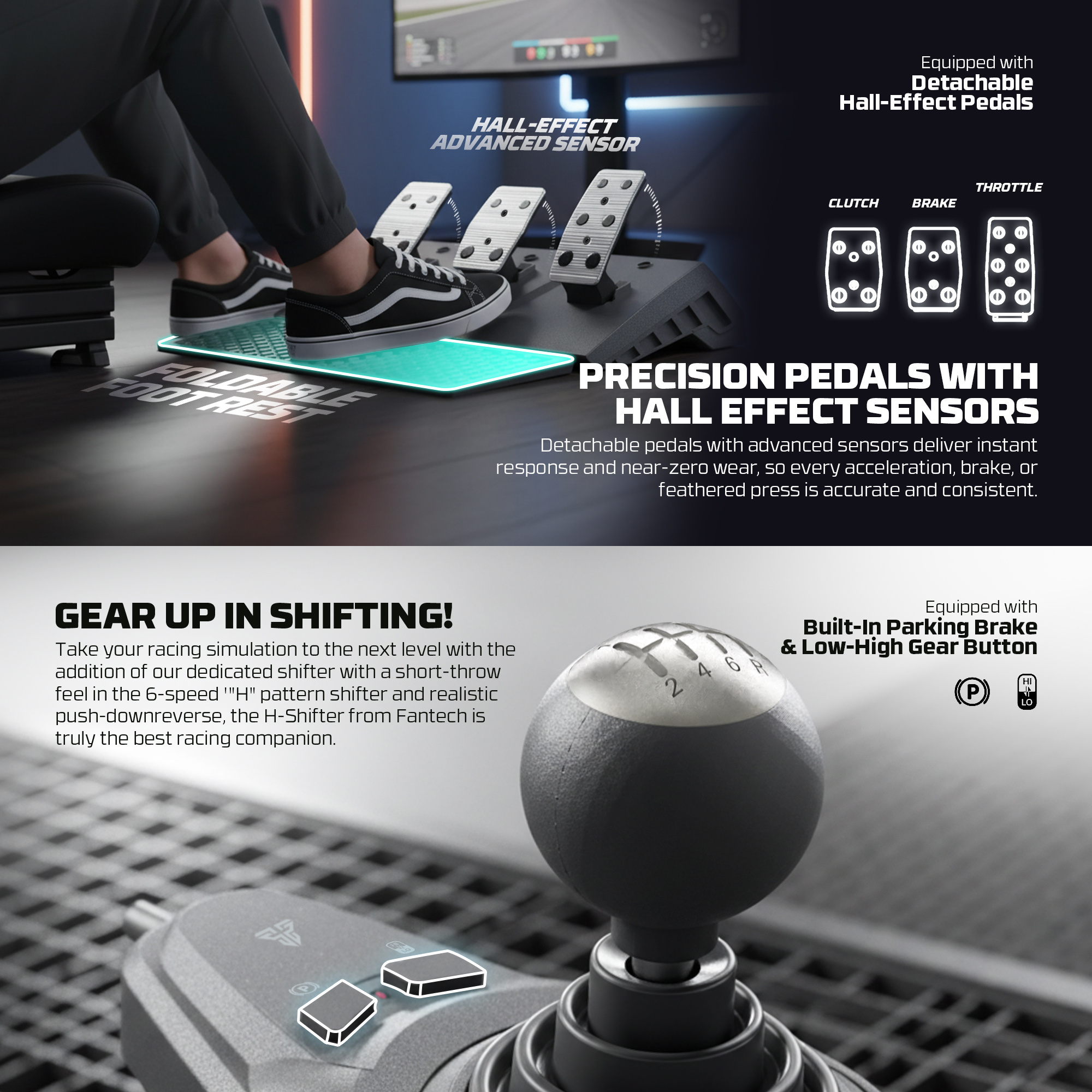 Fantech R1V2 Racing Steering Wheel | Dual-Motor Vibration | 270° / 900° Rotation | 15 Buttons + D-Pad | 6 Gears + Reverse | 3 Pedals (Clutch, Brake & Throttle) | PC Driving Wheel Set with Clutch and Shifter - Image 4