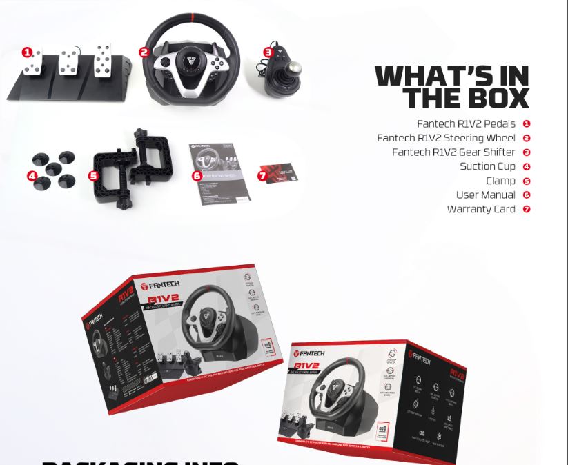 Fantech R1V2 Racing Steering Wheel | Dual-Motor Vibration | 270° / 900° Rotation | 15 Buttons + D-Pad | 6 Gears + Reverse | 3 Pedals (Clutch, Brake & Throttle) | PC Driving Wheel Set with Clutch and Shifter - Image 6