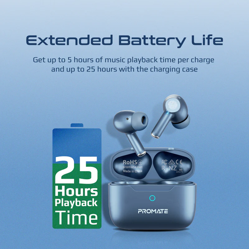 Promate High-Definition TWS Earbuds | Active Noise Cancellation (ANC) | 400mAh Battery Capacity | 5-Hours Playback Time | Bluetooth 5.3 | 10m Operating Distance | Intellitouch Controls - Image 3
