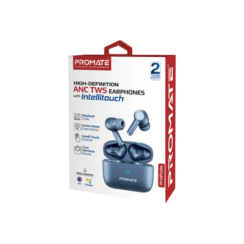 Promate High-Definition TWS Earbuds | Active Noise Cancellation (ANC) | 400mAh Battery Capacity | 5-Hours Playback Time | Bluetooth 5.3 | 10m Operating Distance | Intellitouch Controls - Image 6