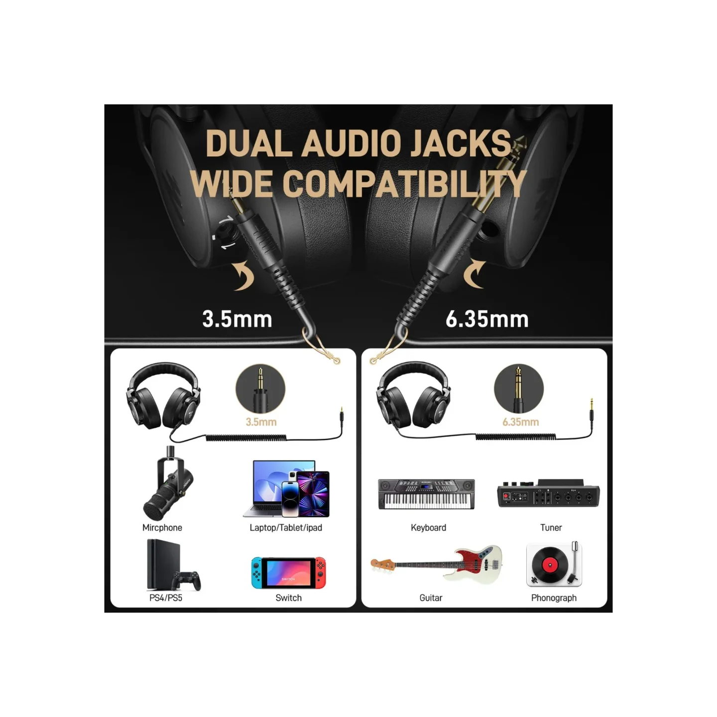 MAONO MH700 Monitoring Headphone | 40 mm Dynamic Drivers | 20 Hz – 20,000 Hz Frequency Response | 32 Ω Impedance | 110 dB Sensitivity | Over-Ear Closed-Back Design | Memory Foam Ear Cushions - Image 4