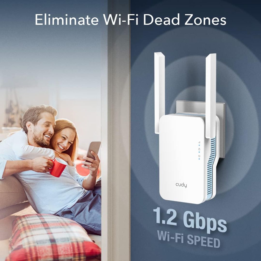 Cudy RE1200 AC1200 Dual Band Wi-Fi Extender | Up to 1200 Mbps 2.4GHz: 300 Mbps, 5GHz: 867 Mbps | Long Range up to 150m | 2 Fixed Antennas | AP Mode & WPS | 64MB RAM & 8MB ROM | Mesh Support - Image 4