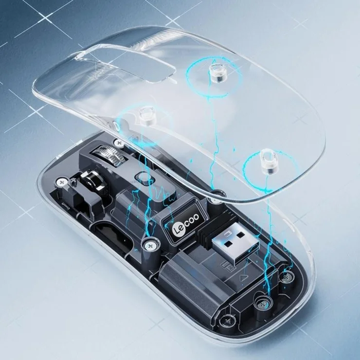 LECOO WS215DM Bluetooth Mouse | 2.4G & Bluetooth Compatible | Transparent Design | 3 Buttons | Adjustable DPI: 800 / 1200 / 1600 | Compatible with Computers, Laptops & Macbooks - Image 2