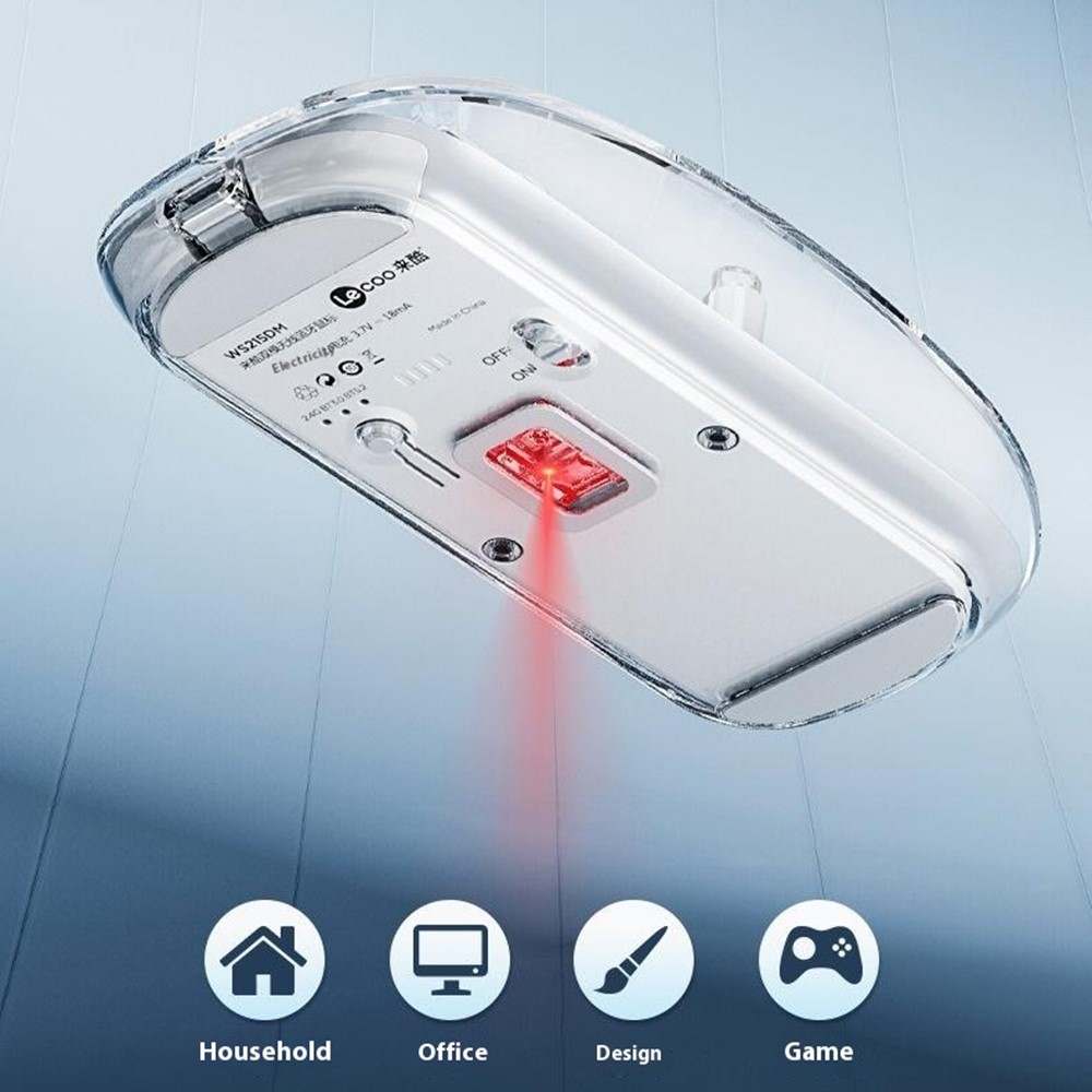 LECOO WS215DM Bluetooth Mouse | 2.4G & Bluetooth Compatible | Transparent Design | 3 Buttons | Adjustable DPI: 800 / 1200 / 1600 | Compatible with Computers, Laptops & Macbooks - Image 4